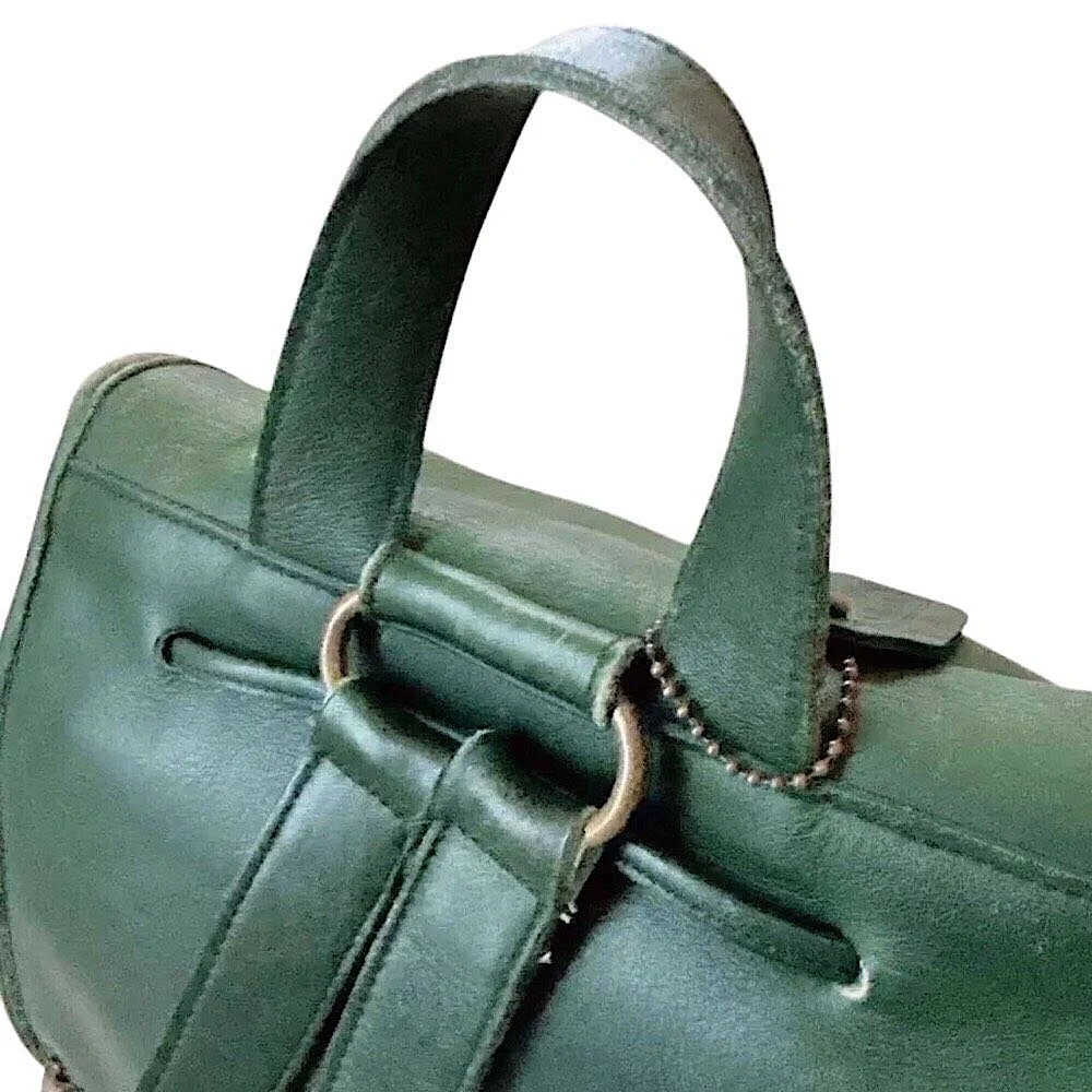 Vintage COACH Bottle Green Leather Large Weekend Backpack COA USA 9943